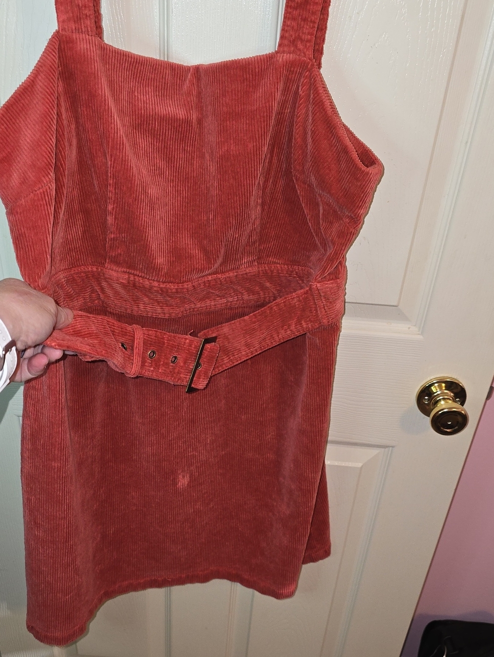 Forever 21 Rust Corduroy Belted Pinafore Mini Dress